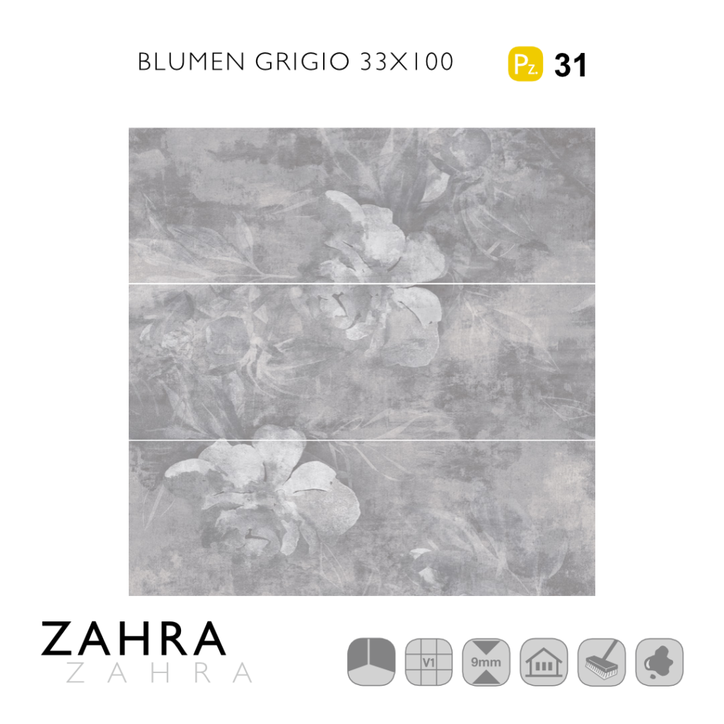 Zahra Blumen Grigio 33x100 / 3 st.