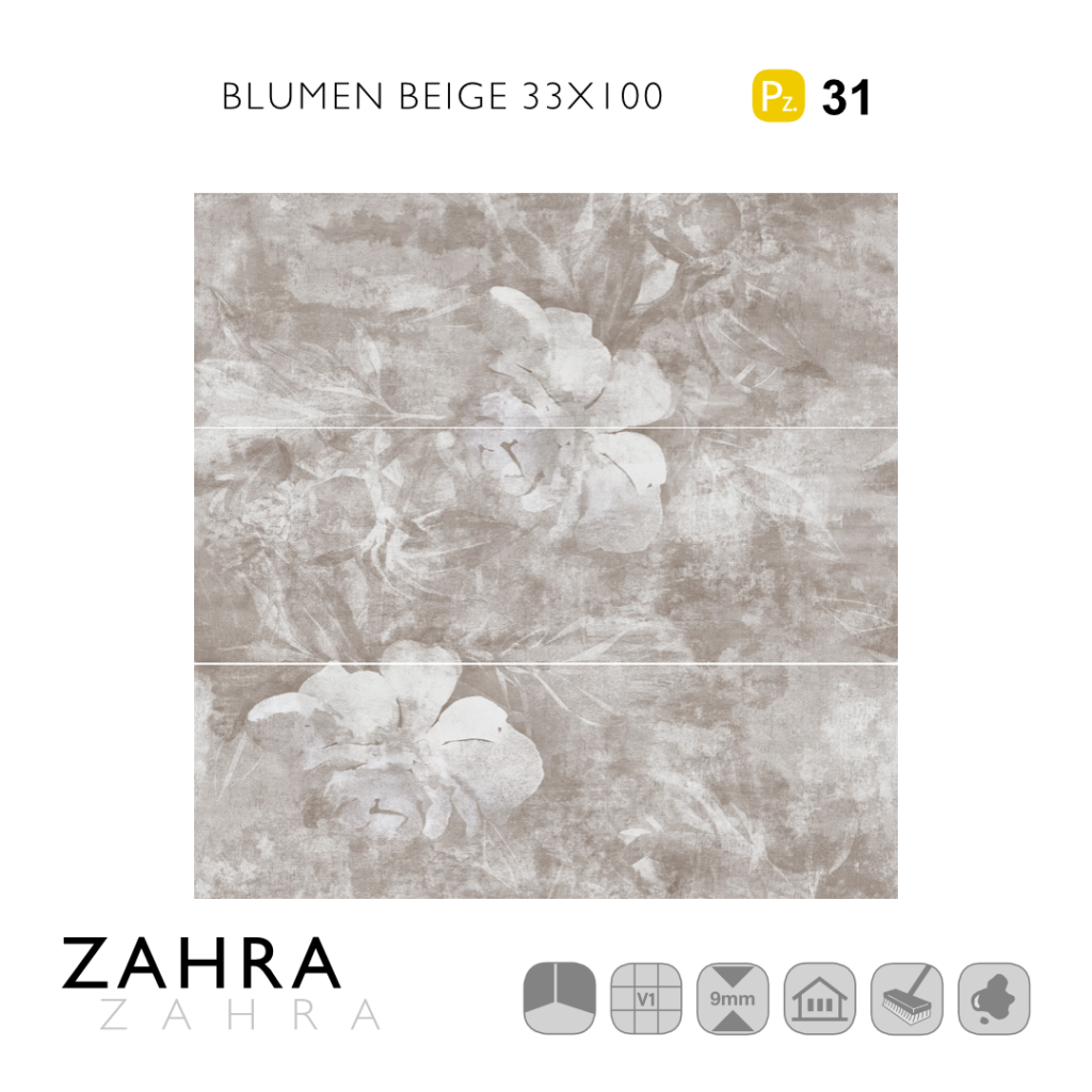 Zahra Blumen Beige 33x100 / 3 st.