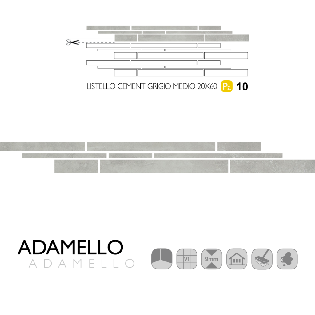 Adamello Listello Cement Grigio 20x60