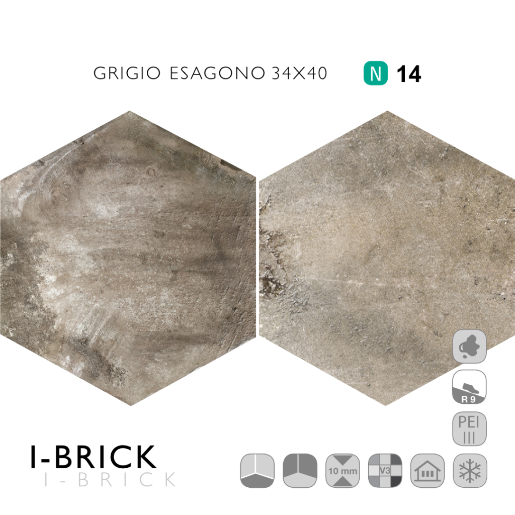 I-Brick Grigio Esagono 34x40